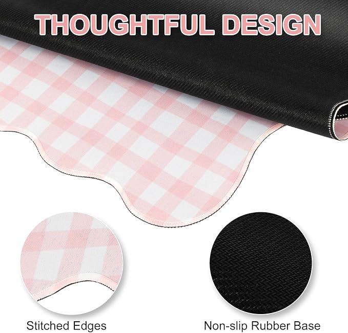 L-SPOUTTO Pink Checkered Mouse Pad,Cottagecore Scalloped Desk Mat XXL Large Cute Pastel Gaming Mousepad,35.4x15.7in Non-Slip Keyboard Pad Waterproof Desktop Mat for Laptop Computer Game Home Office