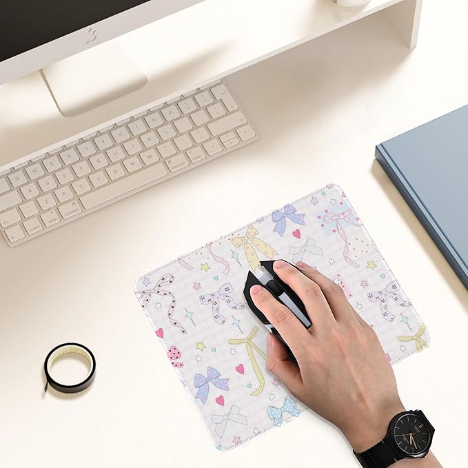Premium Stitched Mouse Pad 10.2 x 8.3 in | Smooth, Washable Desk Mat with Non-Slip Base | Personalized Cute MousePads for Gaming,Work,Laptop, Computer, Office, Home (Bow ribbon)