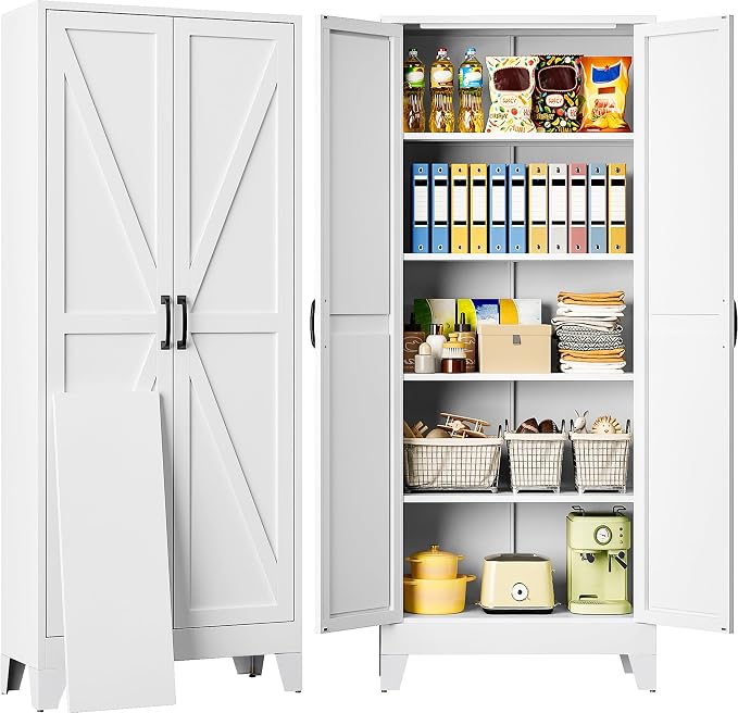 Wide & Deep Pantry Storage Cabinet with 2 Doors and 5 Shelves,72" Tall Farmhouse Storage Cabinet,Large Cupboard Closet,White Cabinets for Home,Kitchen,Bathroom,Dining/Living Room