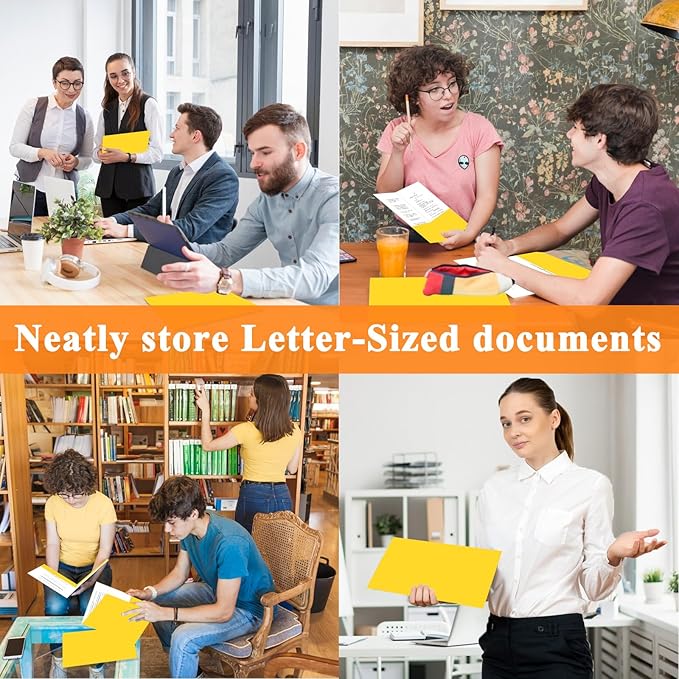 50Pcs Yellow with Pockets-2 Pocket Folders for Documents,Cute Paper Folders for Filing Cabinet,School,Office,Resume Portfolio