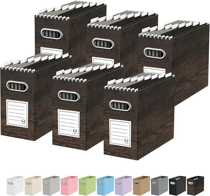 Portable Collapsible Cardboard File Box with Handle for Letter-Size | 6-Pack. Stainless Steel Handle. Label Stickers Included. Fits Letter Folders (Not Included). Home, Office, School, Dorm, Tax.