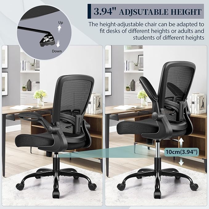 FelixKing Office Chair, Ergonomic Comfy Desk Chair with Flip-up Armrests | Adjustable Height, 360° Swivel, Flexible Tilt, Breathable Cushion and Fabric, Lumbar Support for Home Conference Room Office
