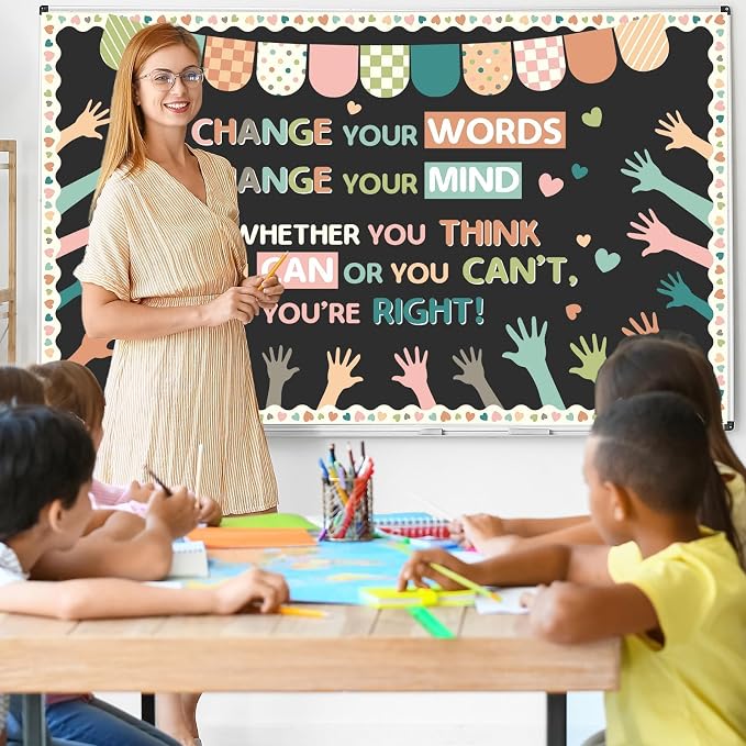 Growth Mindset Bulletin Board Set Motivational Inspirational Themed Classroom Bulletin Board Decorations Change Your Mindset Cutouts Decorations for Back to School Office Home Decor Wall Door
