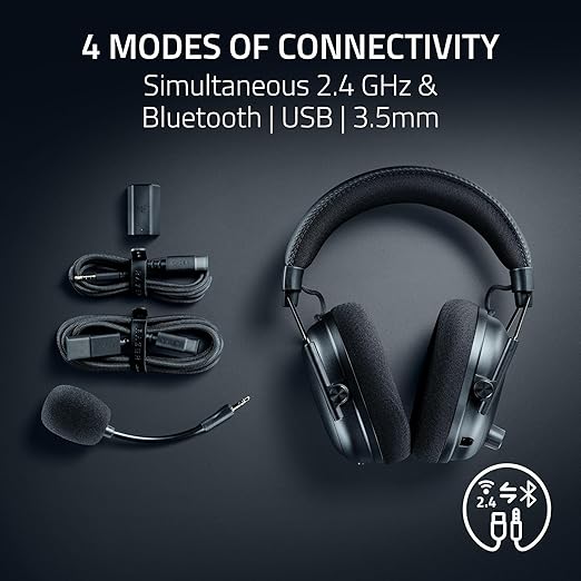 Razer BlackShark V3 Pro Wireless ANC Gaming Headset for PC: Full Band Mic - 50mm Drivers - 2.4 GHz, Bluetooth, USB, 3.5mm - Works with Mac, PS5, Nintendo Switch, Smartphone - 70 Hr Battery - Black