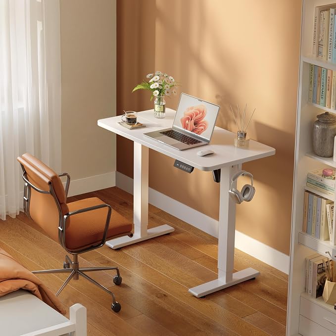 FEZIBO Standing Desk 32 × 19 Inch Electric Height Adjustable, White | Sit and Stand Up Adjustable Desk, Home Office Computer Desk with 3 Customizable Memory Presets