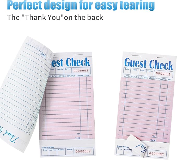 6 Pack Pink Guest Checks Books for Servers Server Note Pads, Waiter Checkbook, Waitress Notepad for Restaurants, Paper Checks 50 Sheets/Pack, 300 Total Tickets