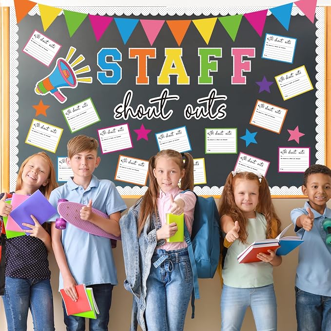71Pcs Staff Shout Outs Bulletin Board Decorations, Staff Bulletin Board with Shout Out Cards, Appreciation Month Bulletin Boards for Classroom Office Back to School Retirement Wall Door Decor(Color)