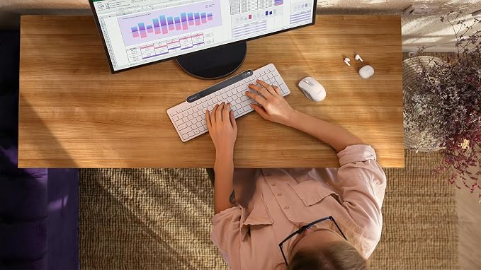 Lenovo 800 Self-Charging Bluetooth Keyboard, Battery-Free Wireless Keyboard with Light-Powered Charging, Multi-Device BT 5.1, Connect Up to 3 Devices, Compatible with Windows, macOS, ChromeOS, White