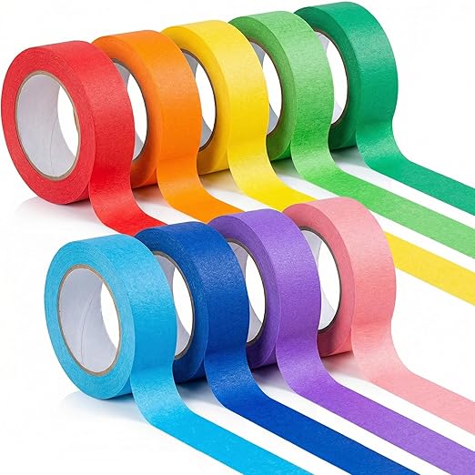 SallyFashion 10Roll Colored Masking Tape, 33Ftx1inch Rainbow Painters Tape | Crafts & Labeling, Craft Supplies for Kids, Teachers, and Office, Color Coding, and DIY Projects