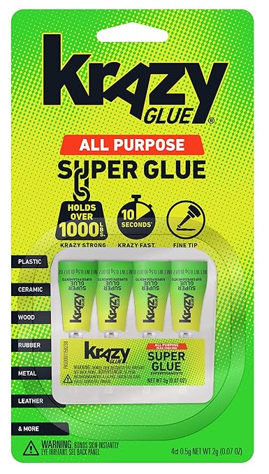 Krazy Glue All Purpose Super Glue Gel with Precision Tip, 0.5g/4 Tubes, Fast Drying No-Run Gel Formula for Household Repairs, School, Office Crafts & DIYs, Bonds Plastic, Wood, Metal, Ceramic & More
