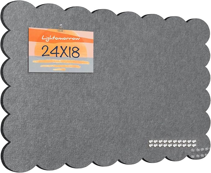 Scalloped Bulletin Board 24x18 inches, Decorative Felt Pin Board for Wall | Cute Cork Board Alternative with Push Pins, Foldable Display Vision Board for Photos, Notes & Reminders