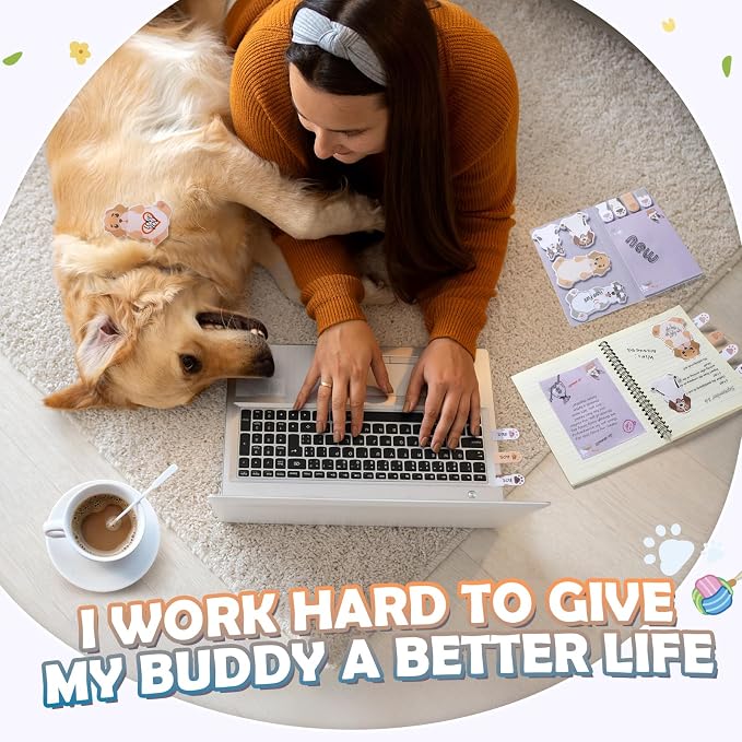Hommie Cute Sticky Notes, Dog Sticky Notes Set Planner Dividers Self-Stick Notes Pads Animal Divider Tabs Bundle Writing Memo for Dog Lovers Home Office School Supplies