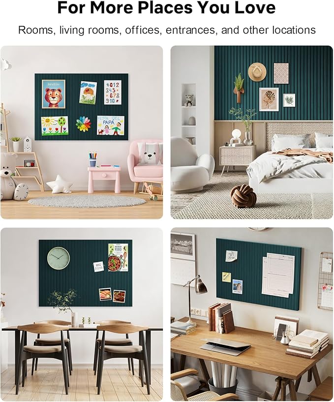48" x 36" Large Cork Bulletin Board Tiles, Peel and Stick Felt Wall Panels for Vision, Message Center, Picture and Prayer Board for Office, Dorm, Room and Desk Decor(Pine Green)