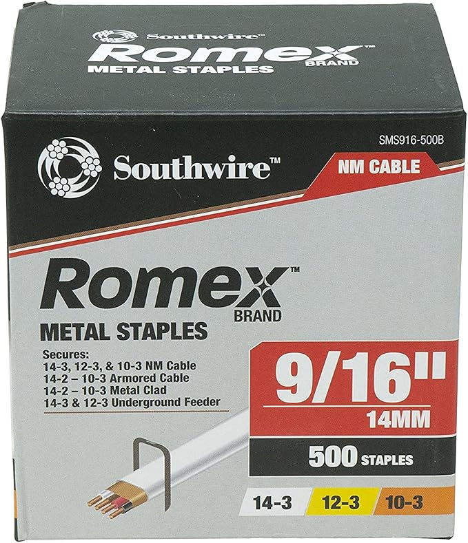 Southwire SMS916-500B; 500 Piece 9/16-inch Romex Metal Staples; Silver (Pack of 8)