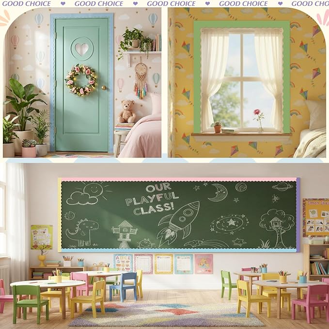 Containlol 236ft Macaron Bulletin Board Decoration, Spring Pastel Classroom Bulletin Board Borders, Bright Scalloped Trim for School Office Poster Chalkboard Whiteboard Wall Decor