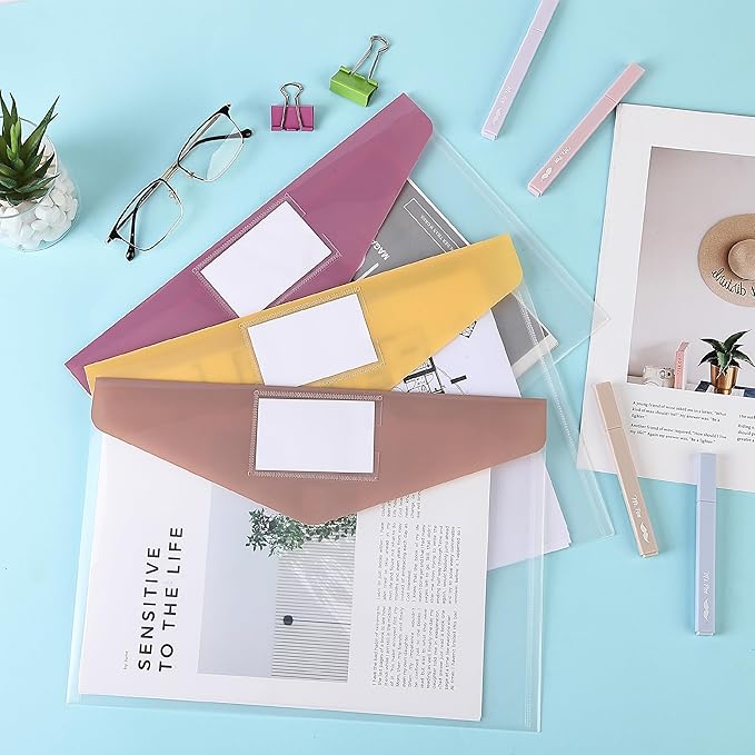 Mr. Pen- Clear Plastic Envelopes, 20 Pack, A4, Letter Size, Colorful, Clear Folders for Documents Plastic Envelopes for Documents