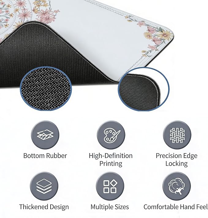 Boho Mouse Pad Mandala Desk Mat, Spring Summer Mouse Pad for Desk Large, Boho Desktop Mats Aesthetic French Countryside Computers Pads for Desk Office Dorm Women 31.5x11.8