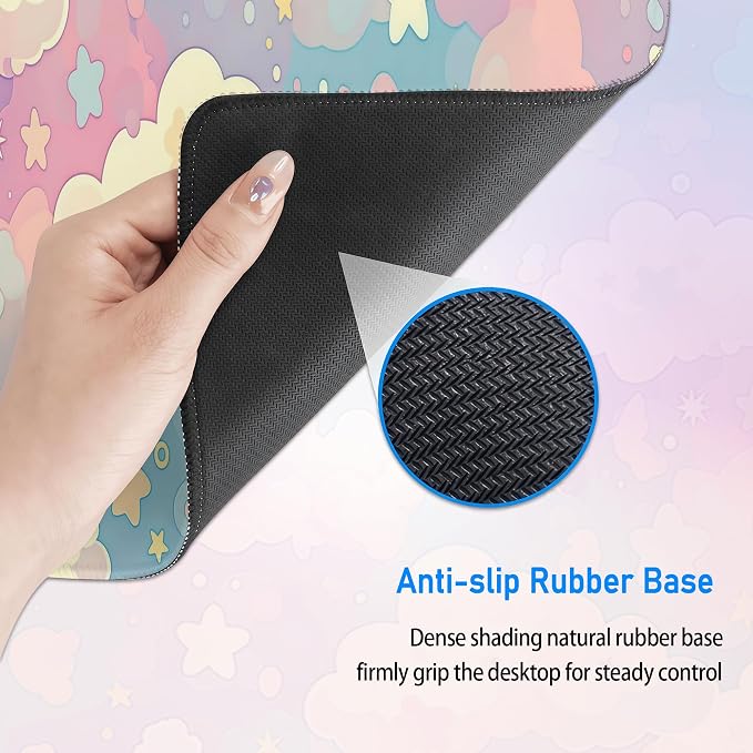 Cute Large Mousepad,Colorful Clouds and Stars Mouse Mat,31.5 x 12 in | Extended Pastel Pink Kawaii Women Office Desk Decor Mat,Girly Dreamy Mouse Pad for Work Game Office and Home,80x30 cm