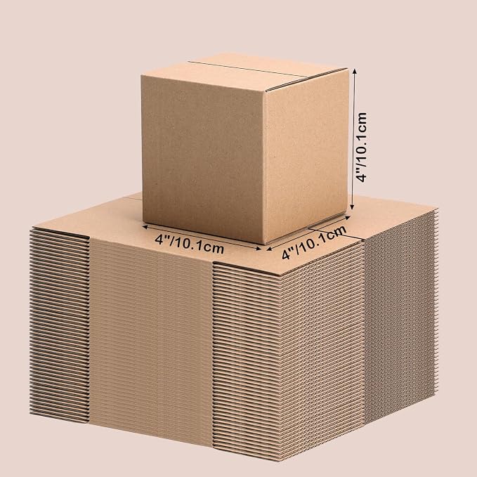 Edenseelake 50 Pack 4x4x4 inches Shipping Boxes Corrugated Cardboard Boxes for Packing, Moving, Mailing, Brown
