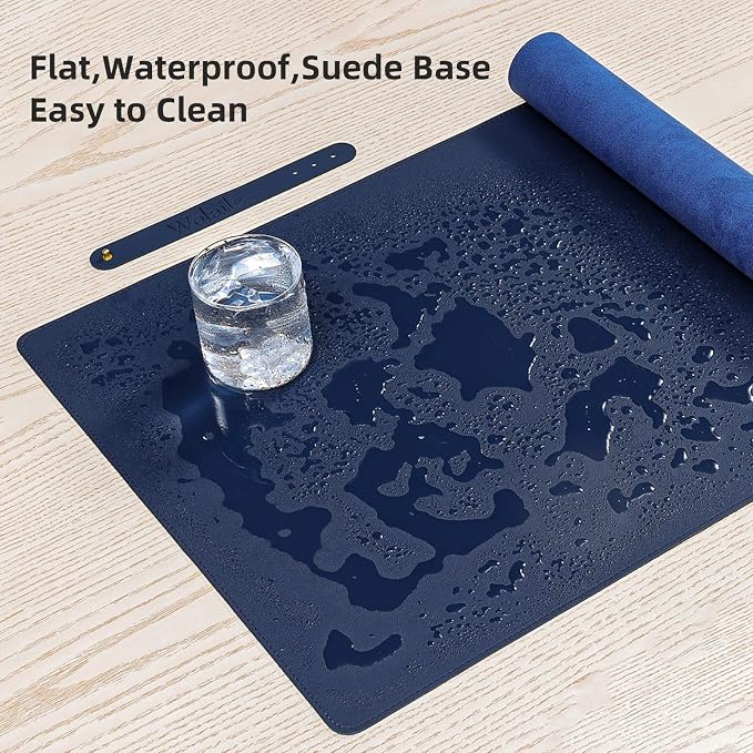 Wolaile PU Leather Desk Pad Blotter,Navy Waterproof Office Desktop Mat for Men,36x17in Non-Slip Large Mouse Pad/Writing Protector/Desk Accessories