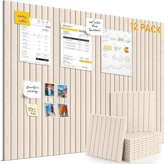 Large Felt Bulletin Board,47.2"x35.4" 12 Pack Cork Board Alternative-Camel | Felt Wall Tiles for Office & Home Decor,Pin Board for Walls with 30 Pcs Pushpins and 72 Adhesive Tabs