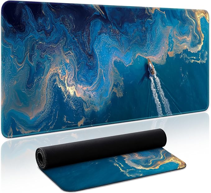 Aesthetic Desk Mat, Cute Coastal Escape Desk Pad Protector for Work & Decor, 35.4" x 15.7", Pretty Non-Slip Extended Mouse Pad for Office or Home