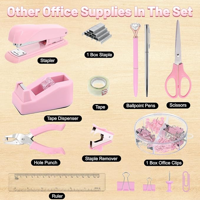 13-in-1 Office Desk Organizer Set for Back to School Supplies Accessories | Organizer Set with Stapler and Tape Dispenser, Pen Holder, Scissors, Ruler, Hole Punch, 2 Pens & More Desk Supplies