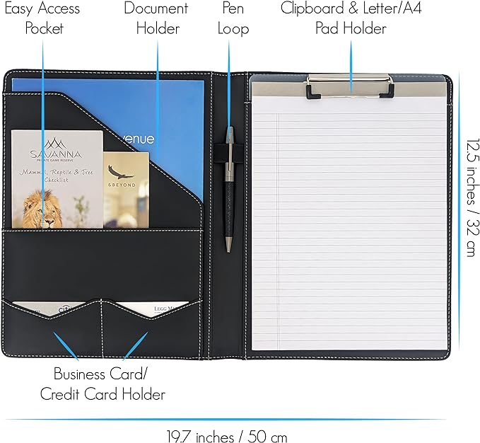 STYLIO Padfolio Folder with Removable Clipboard | Portfolio Organizer | Binder with Storage for Notebook, Notepad | Nursing Clipboard Folio, CNA Accessories for Work | Vegan Leather
