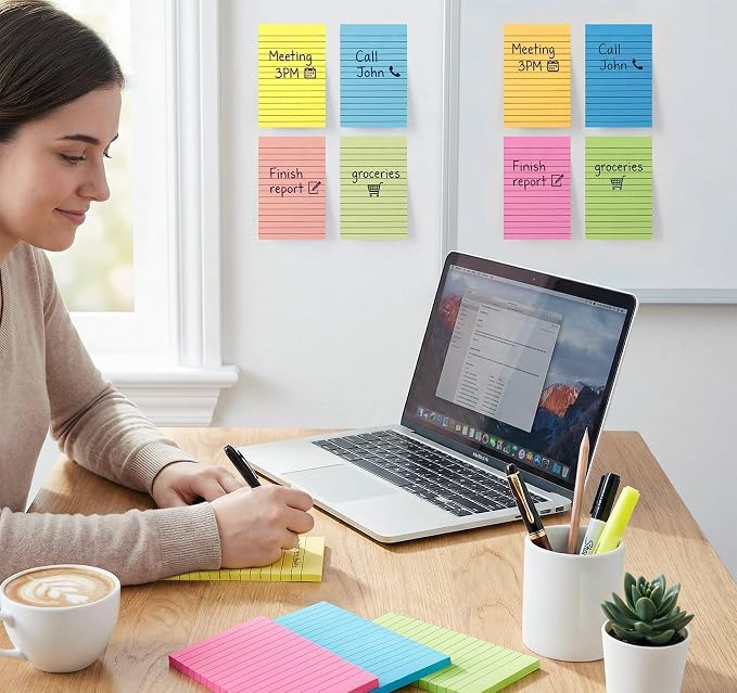 Lined Sticky Notes 4x6 in,500 Sheets 2X Sticking Powerx for Home,School | 50 Sheets/10 Pack Bright Large Ruled Post,Clean Removal,Self Sticky Super Memo Pads for Enterprise,Office & Corporate to Bulk