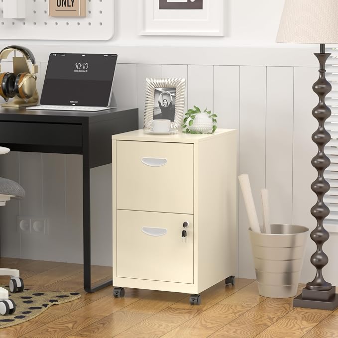 SteeLoong 2 Drawer File Cabinet,Metal Mobile File Cabinet with Lock Cream | Filing Cabinet with Wheel,Vertical File Cabinet for Home Office,Under Desk Rolling File Cabinets for Hanging Letter/A4