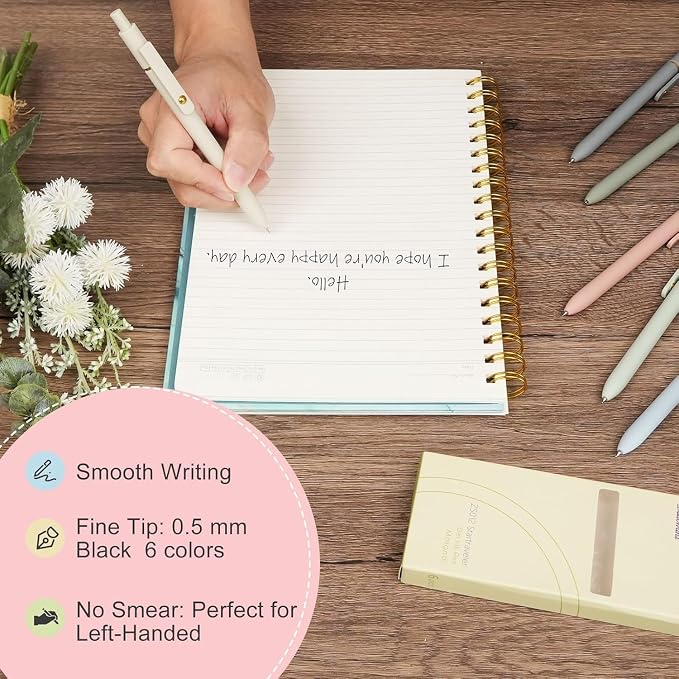 Ddaowanx Gel Pens,6 Pcs 0.5mm Retractable Quick Dry Black Ink Pens | Fine Point Smooth Writing Pens for Nurses,Teachers,Cute Stationery Office&School Supplies,Gifts for Women
