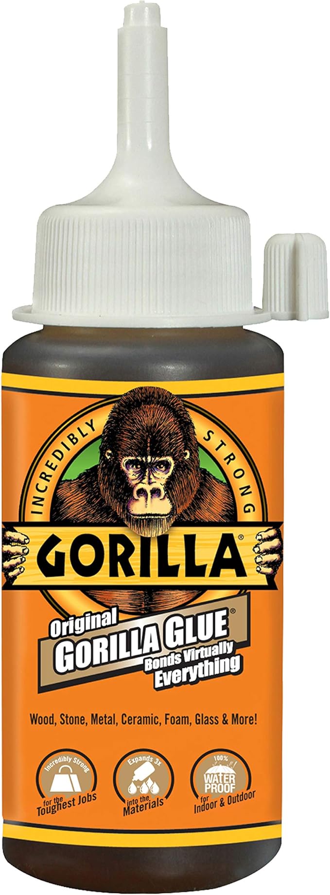 Gorilla Original Gorilla Glue, Waterproof Polyurethane Glue, 4 Ounce Bottle, Brown, (Pack of 2)