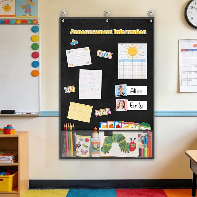24"x36" Felt Board for Classroom & Home - Flannel Story Board with Magnets, Transparent Pocket & 30 Self Adhesive Dots | Interactive Learning, Visual Schedule, Storytelling for Teachers & Kid