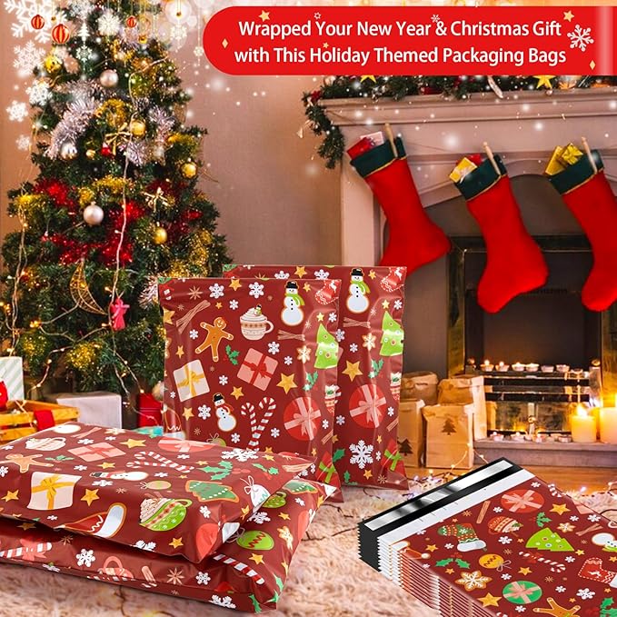 Oududianzi Christmas Poly Mailers 10x13, 100PCS Plastic Shipping Bags, Mailers Poly Bags for Shipping, Self-Seal Mailing Bags, Holiday Polymailers Packaging Bags for Small Business and Retail Stores