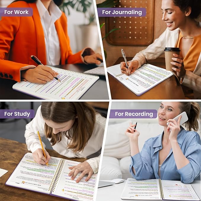 Taja Large Spiral Lined Journal for Women, 8.5" x 11" Notebooks for Work Collge Ruled, A4 Aesthetic Cute Journaling Notebooks for Writing, Plastic Cover, Purple Blocks
