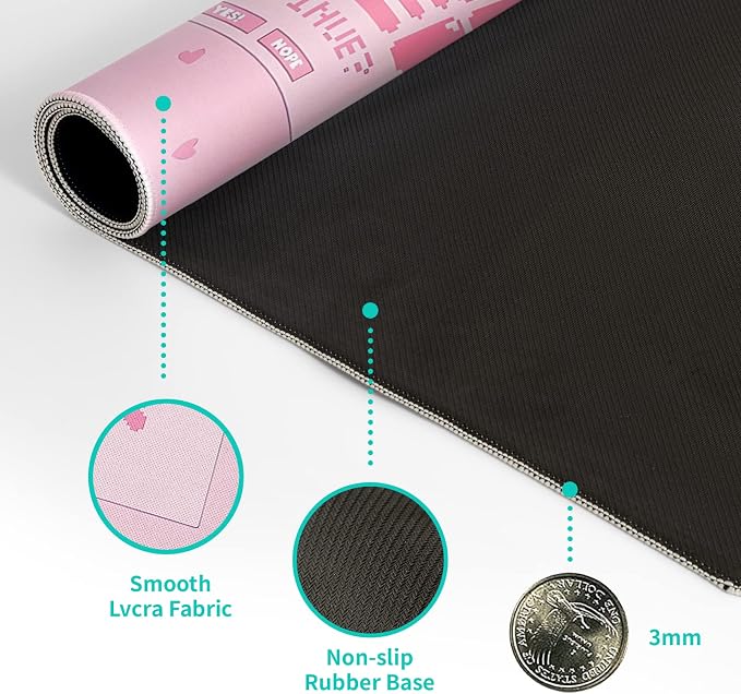Pink Gaming Mouse Pad 31.5x11.8 Inch Pastel Game Over Large Mousepad Kawaii Office Decor for Women Non-Slip Rubber Base Stitched Edges Keyboard Mouse Mat Desk Pad for Office Home and Game