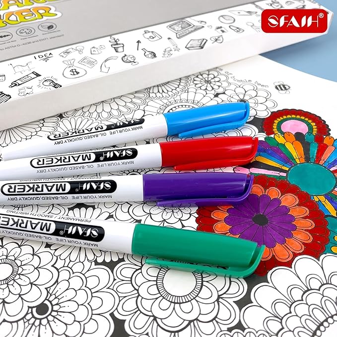 SFAIH 48 Colors Permanent Markers - Assorted Vibrant Colors, Quick Drying, Fade Resistant, Alcohol-Based Fine Point Permanent Markers for Paper, Plastic, Wood, Coloring, Drawing Doodling, Waterproof