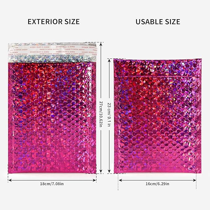 30 PCS 7 x 11 Inch Holographic Mailer, Mailing Envelopes Bubble Padded, Poly Bubble Mailers Padded Envelope Waterproof, Self Sealing Cushion Envelopes for Mailing Packing Shipping (Red)
