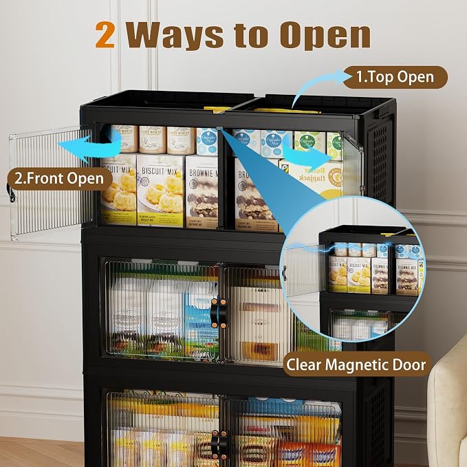 SAILUN 579Qt Stackable Storage Bins,Storage Cabinet with a Lid,3 Pack Black | Stackable Storage Drawers with Lids,33.5" W x 19" D x 53" H,Featuring open-front Access for Clothes and Closet Storage