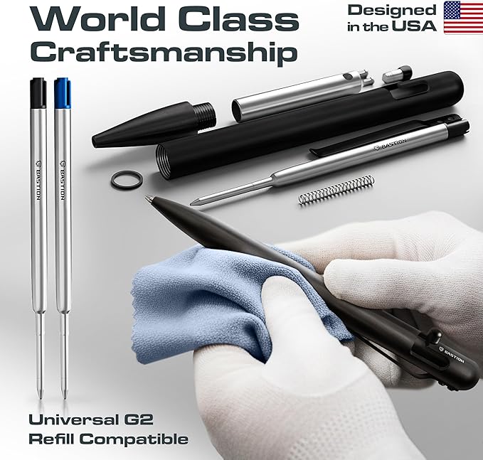 BASTION Stainless Steel Bolt Action Pen - exclusive Hyperbolt & ZeroSeam, CNC Machined EDC Writing Tool, Refillable, Executive Gift Pen - Black