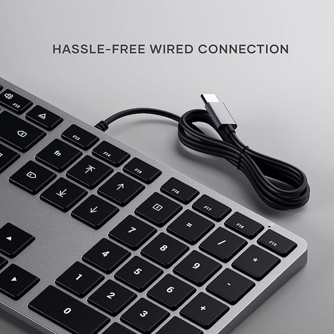 Satechi Slim W3 Wired Backlit Keyboard with Numeric Keypad, Illuminated Keys & USB C Connection, for MacBook Air/Pro M5/M4, iPad Air/Pro M5/M4/M3, iPad mini, Mac mini, iMac and More