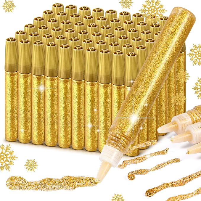 Cholemy 60 Pcs Glitter Glue Pens Glitter Glue Stick Set for Crafts Washable Markers Painting Pens for DIY Arts Projects Scrapbooking Holiday Greeting Card Decorating Supplies(Gold)