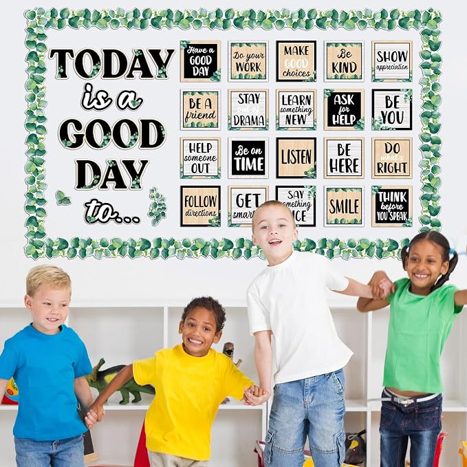 Inspirational Bulletin Board Set Eucalyptus Back to School Classroom Decorations Today is A Good Day Quotes Bulletin Board Greenery Cutout for Student Teacher School Office Classroom Wall Decoration