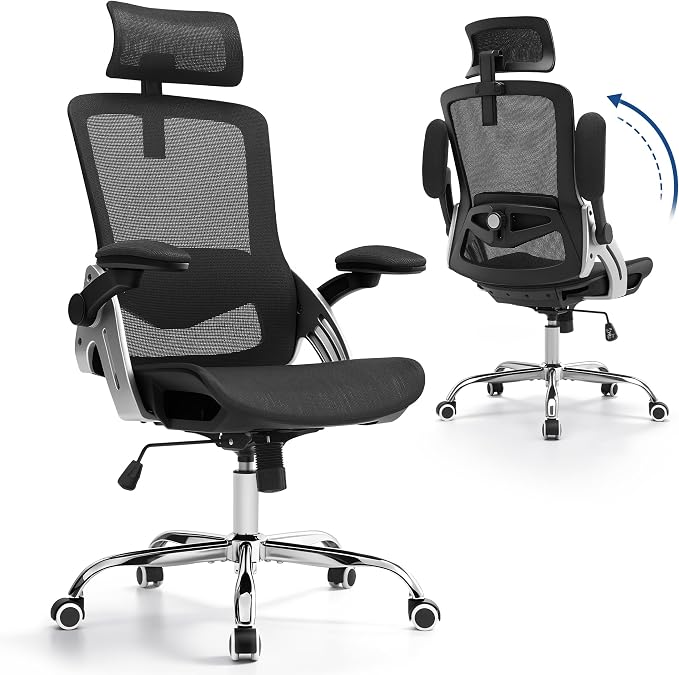 Fizzin Office Chair Mesh Desk Chair with 3D Armrests Computer Chair | Ergonomic Office Chair with Adjustable Lumbar Support and Headrest 125° Tilt and Wide Mesh Cushion High Back Home Desk Chair