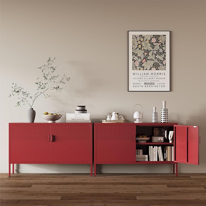 Metal Storage Cabinet,2 Door TV Stand, Metal Mesh Accent Cabinet | Magnetic Door Closure,Low Storage Cabinets with Doors and Shelf for Home,Office,Living Room
