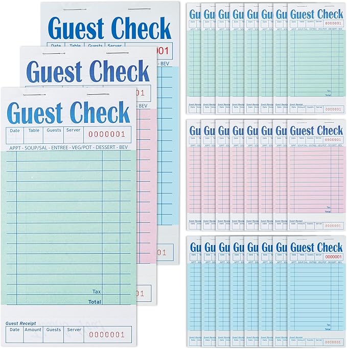 24 Pack Guest Checks Books for Servers Server Note Pads, Waiter Checkbook, Waitress Notepad for Restaurants, 8 Pack Green, 8 Pack Pink, 8 Pack Blue