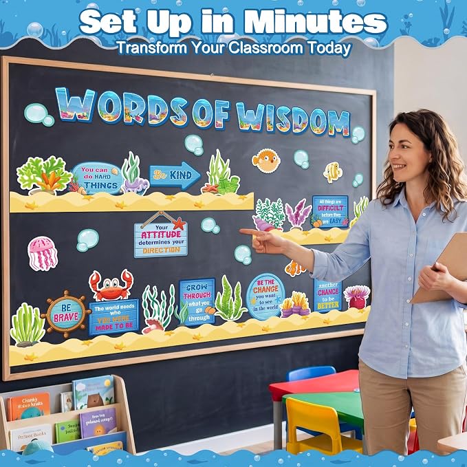 Qilery Ocean Bulletin Board Under the Sea Motivational Classroom Decor | Words of Wisdom Inspirational Cutouts, Back to School Teacher Supplies, Positive Affirmation Wall Decor