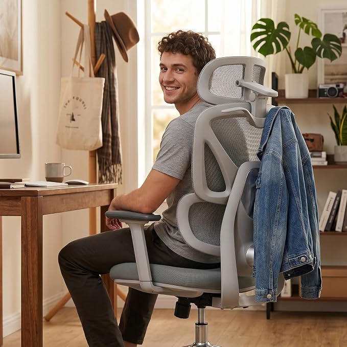 Ergonomic Mesh Office Chair, Desk Chairs with Adjustable Lumbar Support, 4D Flip-up Arms & 3D Headrest, Comfy High Back Breathable Mesh Computer Chair for Home Office, 400lbs (Grey)