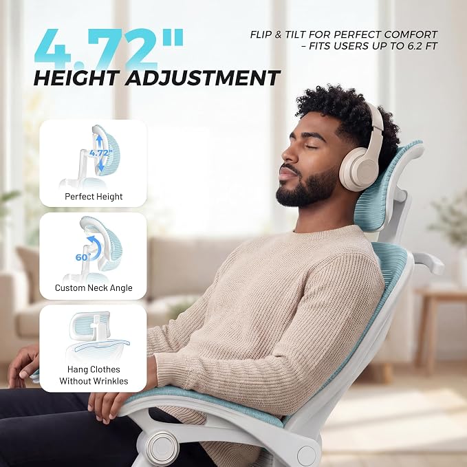 CYKOV Ergonomic Office Chair, Reclining, Footrest, Adjustable Lumbar, 350LB | 4-Way Headrest (4.72" + 60°), 2-Way Lumbar (2" + 1.18"), 90-135° Recline, Breathable Mesh, Gaming & Office, 5-Year Warranty