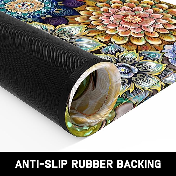 Mouse Pad, Minimalism Marble Style Computer Pad, Anti-Slip Rubber Mouse Mat with Stitched Edges for Gaming, Office, Laptop, PC, Women, 9" x 8" Thick 3 mm, Retro Flower
